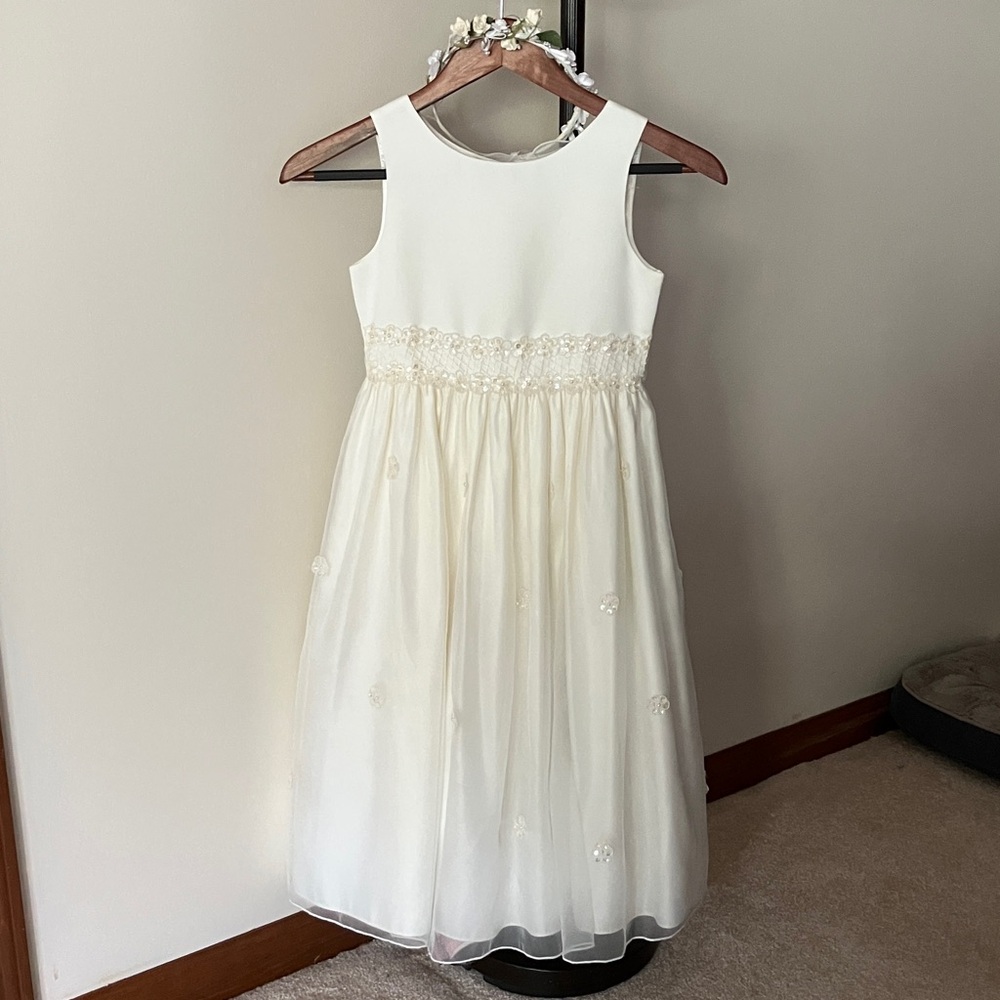 Ivory Formal Kids Dress with headpiece for first communion or wedding